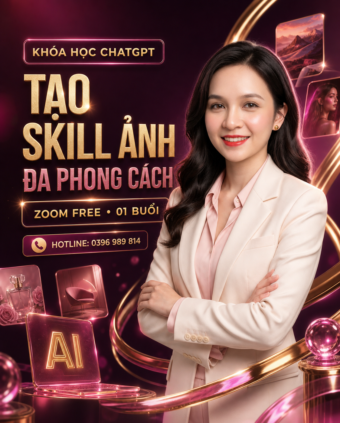 Poster khóa học ChatGPT tạo Skill ảnh đa phong cách